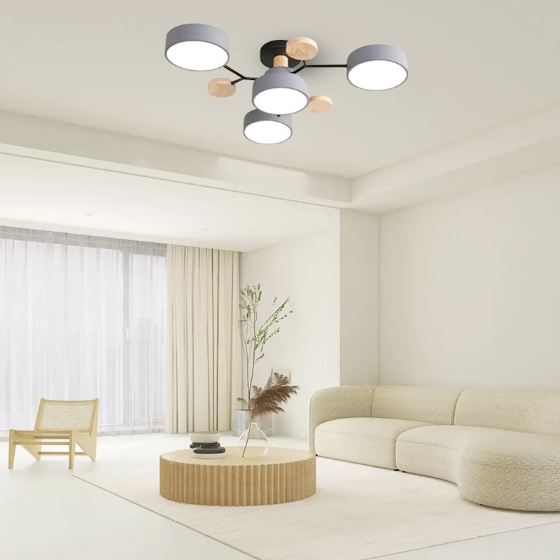 Modern Round Gray Ceiling Light for Living Room 4 Heads